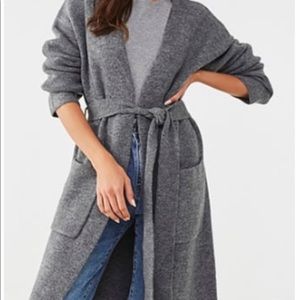 Forever 21 Belted Charcoal Gray Longline Cardigan.